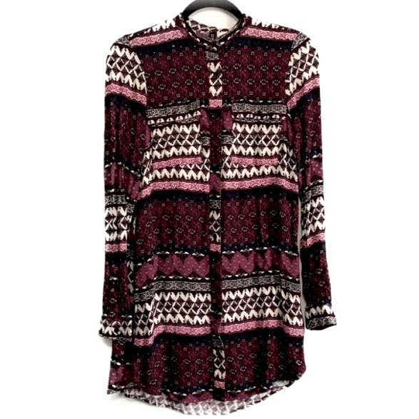 Divided Long Sleeves Buttoned Front Tunic